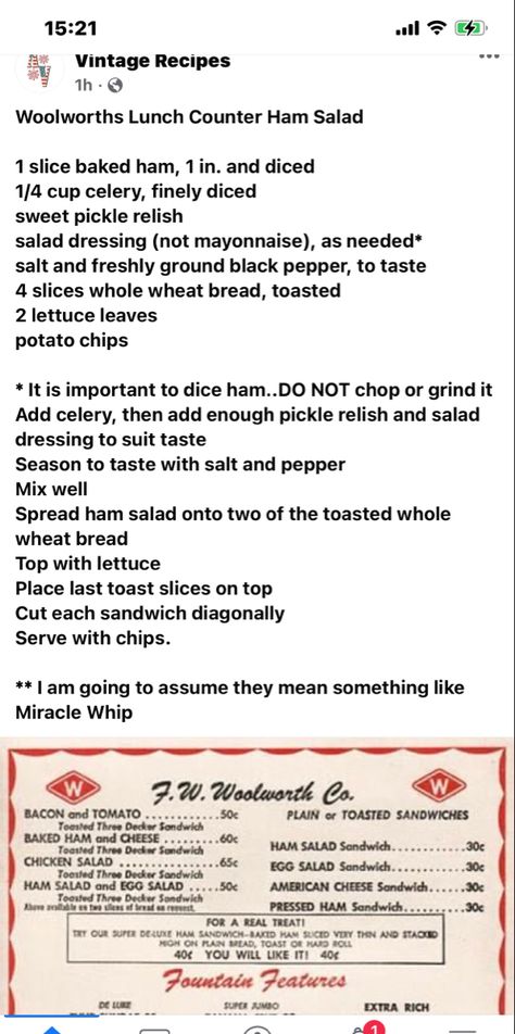 Woolworths Lunch Counter Ham Salad, Woolworth Ham Salad Recipe, Woolworths Ham Salad Recipe, Woolworths Ham Salad, Woolworth Recipes, Woolworths Recipes, Woolworths Food, Ham Salad Sandwich, Newspaper Recipes