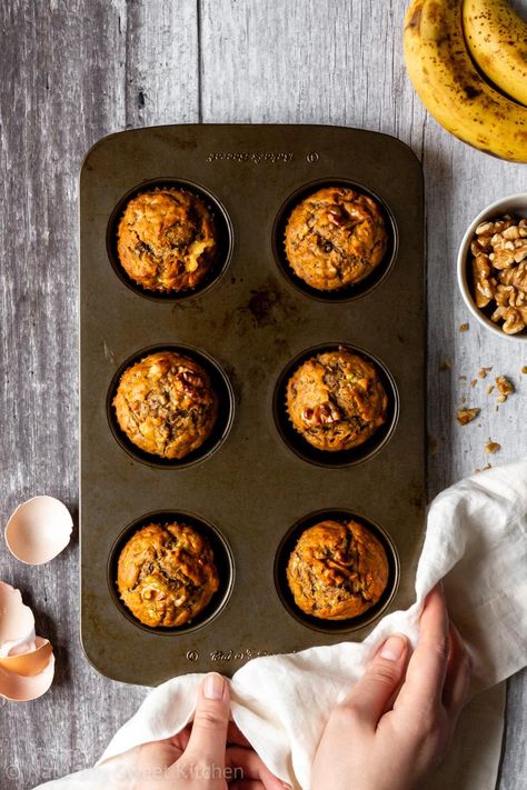 Healthy Banana Muffins with Nuts | Sugar Free, Easy No Sugar Banana Muffins, No Sugar Muffins, Banana Muffins No Sugar, Banana Nut Muffins Healthy, Easy Banana Nut Muffins, Sugar Free Banana Muffins, Sugar Free Banana Bread, Gluten Free Banana Muffins, Banana Muffins Easy