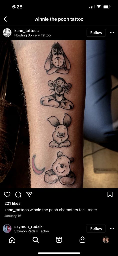 Disney Animal Tattoo Ideas, Pooh And Friends Tattoo, Tigger Tattoo Women, Pooh And Eeyore Tattoo, Tigger Winnie The Pooh Tattoo, Winnie The Pooh Tattoo Sleeve, Winnie The Pooh Characters Tattoo, Tigger Tattoo, Winnie The Pooh Tattoo Ideas