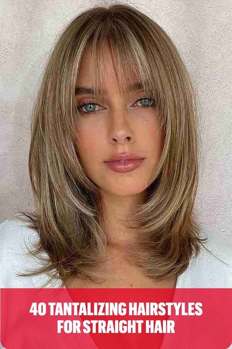 Medium Shag with Face-Framing Layers and Thin Bangs for Straight Hair Medium Length Hair With Bangs, Medium Shag, Thin Bangs, Hairstyles For Straight Hair, Layered Hair With Bangs, Haircuts For Medium Length Hair, Framing Layers, Bangs With Medium Hair, Vlasové Trendy