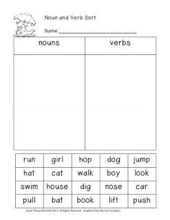 nouns and verbs worksheet Nouns And Verbs Worksheets, 2nd Grade Grammar, Nouns Verbs Adjectives, Nouns Worksheet, Nouns And Adjectives, 1st Grade Writing, First Grade Writing, Verb Worksheets, English Grammar Worksheets