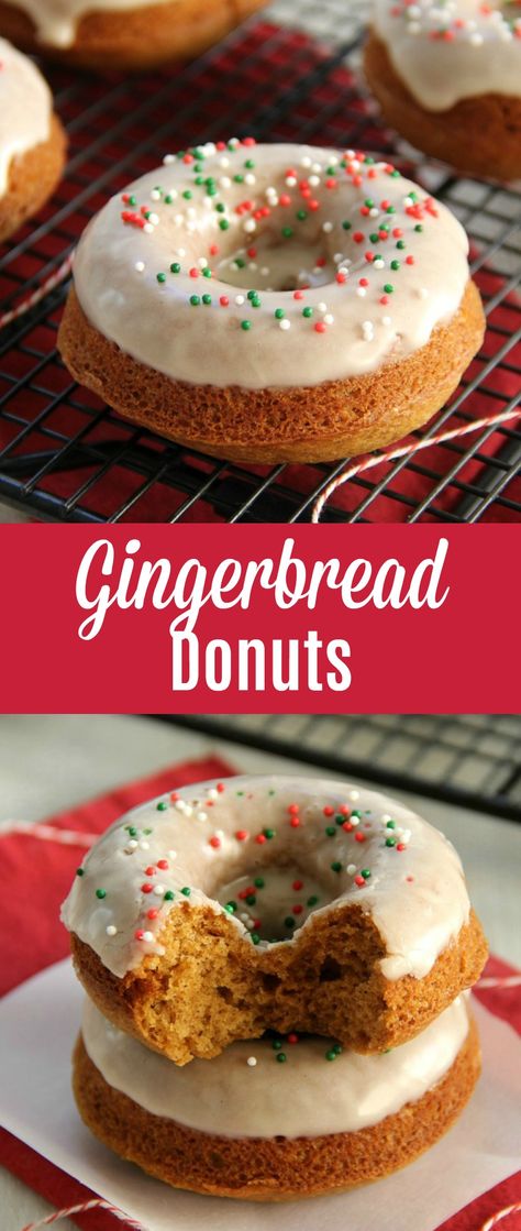 Gingerbread Baked Donut, Christmas Mini Donut Ideas, Christmas Donuts Ideas, Gingerbread Donuts Baked, Christmas Chalet, Holiday Donuts, Gingerbread Donuts, Yummy Donuts, Gingerbread Recipes