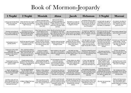 Book of Mormon Jeopardy #LDS #ldsseminary Scripture Mastery, Book Of Mormon Scriptures, Lds Seminary, Yw Lesson, Jeopardy Game, Lds Lessons, Lds Scriptures, Yw Activities, Lds Youth