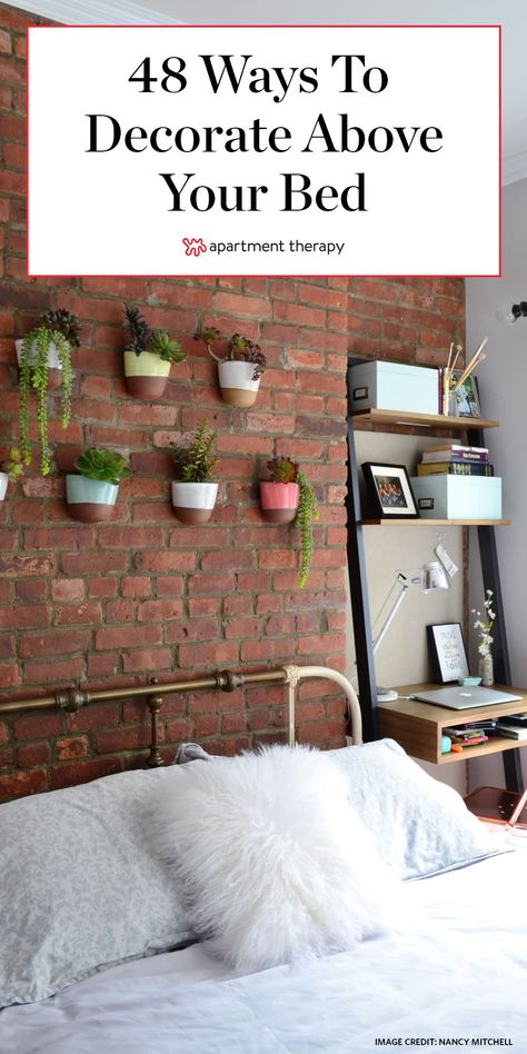 Not sure what to do with the wall space above and behind your bed? These 48 ideas range from simple to fun! #bedrooms #bedroomideas #bedroomdecor #wallart #walldecor #walldecorideas Simple Bed Decor, Ideas For Behind The Bed, Behind The Bed Wall Decor Ideas, Diy Over Bed Decor, Behind Headboard Decor, Headboard Wall Ideas Above Bed, Behind The Bed Wall Decor, Behind Bed Wall Decor Ideas, Bed Wall Ideas