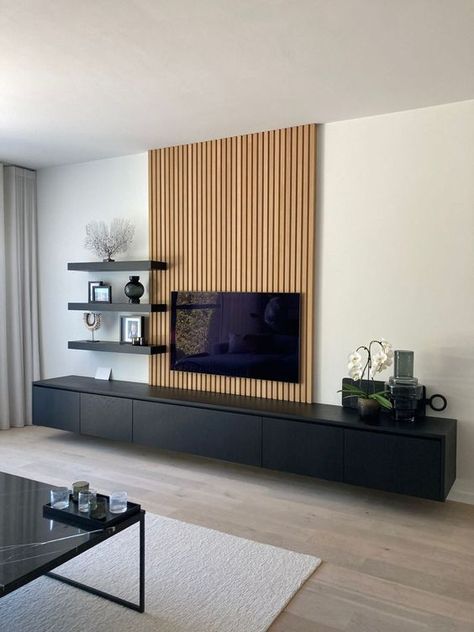 Living Room Panelling, Wooden Panelling, Feature Wall Living Room, Desain Furnitur Modern, Tv Wall Decor, Tv Wall Design, Living Room Tv Wall, Slat Wall, Decor Home Living Room