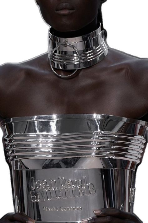 Jean Paul Gaultier Futuristic, Jean Paul Gaultier Fall 2022, Jean Paul Gaultier Shoes, Metalic Aesthetic Outfit, Metal In Fashion, Jean Paul Gaultier 2022, Jean Paul Gaultier Aesthetic, High Tech Fashion, Jean Paul Gaultier Couture