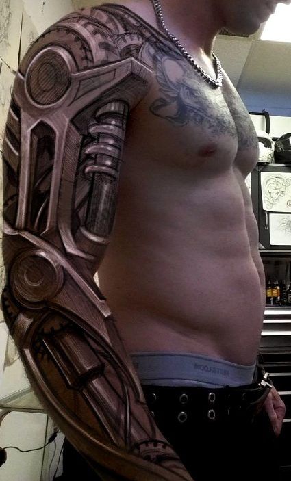 Robotic Arm Tattoo, Under Skin Tattoo, Biomechanical Tattoo Arm, Terminator Tattoo, Mechanical Arm Tattoo, Biomechanical Tattoo Design, Robot Tattoo, Tech Tattoo, Mechanic Tattoo