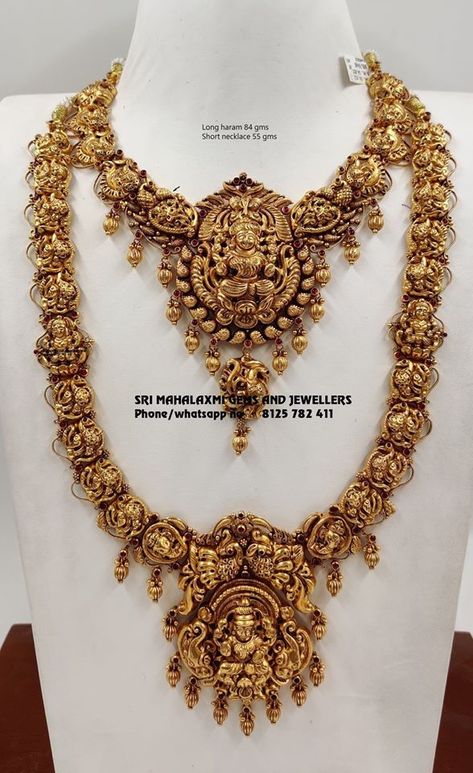 Temple jewellery set by Sri Mahalaxmi Gems and Jewellers Full Bridal Jewellery Set, Temple Jewellery Set, Necklace Set Indian Bridal Jewelry, Mango Haram, Temple Jewellery Earrings, Jewelry Hacks, Indian Wedding Jewelry Sets, Temple Jewelry Necklace, Long Haram