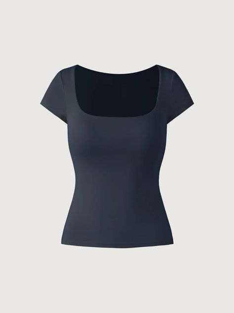 Fitted Squareneck Top – OGLmove Basic Fitted Top, Cute Basic Tops, Aesthetic Clothes Png, Fitted Tops, Womens Basic Tops, Seamless Top, Fitted Shirts, Outfit Inspo Casual, School Clothes