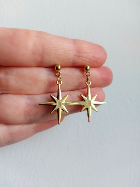 North star earrings Gold polar star earrings Christmas star earring Celestial earring Gothic earrings Rock star’s girlfriend earring Grunge Rock Earrings, Jewelry Simple, Elegant Gold Earrings, Earrings Etsy, Gold Gothic Earrings As Gift, Gold Plated Star Earrings For Gift, Grunge Jewelry Earrings Gold, Gold Plated Star-shaped Earrings For Gift, Gold Star-shaped Celestial Earrings