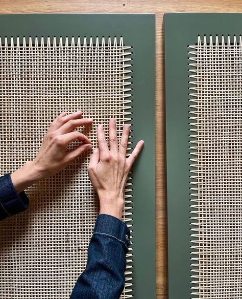 Heide Martin Design Studio on Instagram: "Last tweaks and some photos of this HUGE weaving project before it heads out the door to its new home. These hand caned doors for @amyhirsch_design feature a weave pattern that is based on my Phila Cabinet series. I love the organic texture of hand caning, and I feel like this pattern really highlights it 💫 ⁠ ⁠ In other news, we are on the hunt for a local photo studio - anyone have any leads? Taking photographs in our shop always involves a lot of…rear Cane Door, Net Making, Millwork Details, Window Covering, Weave Pattern, Weaving Projects, Window Coverings, The Door, Photo Studio