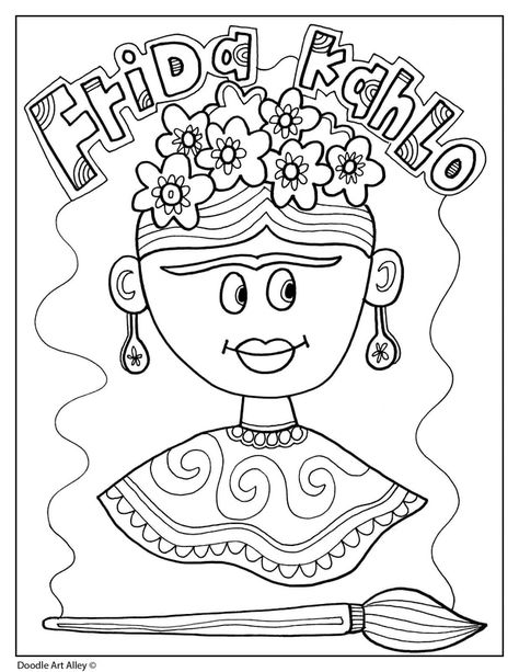 Hispanic Heritage Month - Classroom Doodles Hispanic Heritage Month Activities For Kinder, Hispanic Heritage Month Coloring Sheets, Frida Kahlo Art Projects For Preschool, Hispanic Heritage Month Art For Kids, Frida Kahlo Coloring Page, Hispanic Heritage Month Free Printables, Frida Kahlo Preschool Activities, Hispanic Heritage Month Worksheets, Hispanic Heritage Crafts For Kids