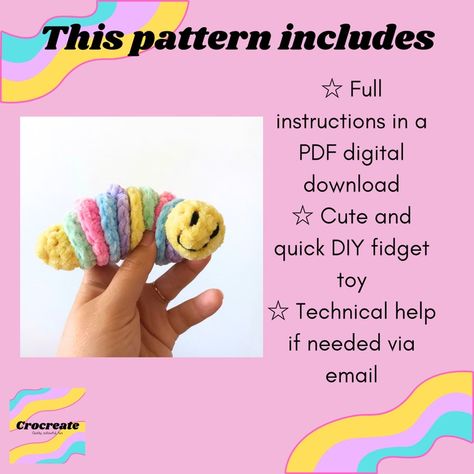 Easy Crochet Pattern, Crochet Fidget Toy Pattern, Crochet Worry Worm Pattern, Fidget Slug Pattern, Crochet Worry Pet, Digital Pattern Only - Etsy Crochet Worry Pet, Worry Worm Pattern, Fidget Slug, Crochet Fidget Toys, Crochet Worry Worm, Crochet Fidget, Worry Pet, Worry Worm, Diy Fidget Toys