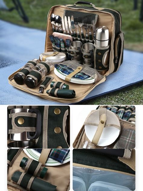 Portable 4 Persons Picnic Backpack Set Outdoor Camping Travel BBQ Picnic Bags Lunch Bag With Outdoor Camping Tableware Cup Set _ - AliExpress Mobile Picnic Backpack, Bbq Picnic, Backpack Set, Picnic Set, Picnic Bag, Backpack Travel, Patio Designs, Camp Cooking, Cup Set