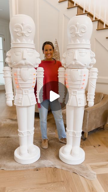 Ashley Savage | Creator | Atlanta, GA on Instagram: "The viral 6ft nutcrackers keep going in and out of stock so I figured I would just leave this video here for yall! Comment SHOP and I will send you the details to these nutcrackers so you can check and see if your local store has them in stock plus I’ll send you a few other oversized nutcrackers that are in stock! Stay tuned for part 2 where I share how I give these a glow up! 
•
•
•
#nutcrackers #diynutcracker #diychristmas #christmasdecor #christmasiscoming #christmasdiy #christmastree #holidaydecor #holidaydecorating #nutcraker #christmasdecorating #christmas" Large Nutcracker Diy, Nutcracker Display Ideas Christmas, Walmart Nutcracker Makeover, Walmart Nutcracker, Giant Nutcracker, Nutcracker Christmas Decor, Nutcrackers Display, Diy Nutcracker, Christmas Cubicle Decorations