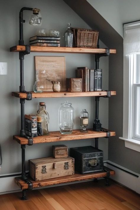 "Elevate your decor with DIY Industrial Pipe Shelving! 🛠️🏙️ Perfect for creating a minimalist, modern look. 🌟✨ #PipeShelvingInspo #UrbanStyle #DIYHome" Organizing Walk In Closet, Diy Pipe Shelves, Pipe Shelving, Industrial Style Interior, Industrial Pipe Shelves, Diy Pipe, Pipe Shelves, Industrial Pipe, Minimalist Modern