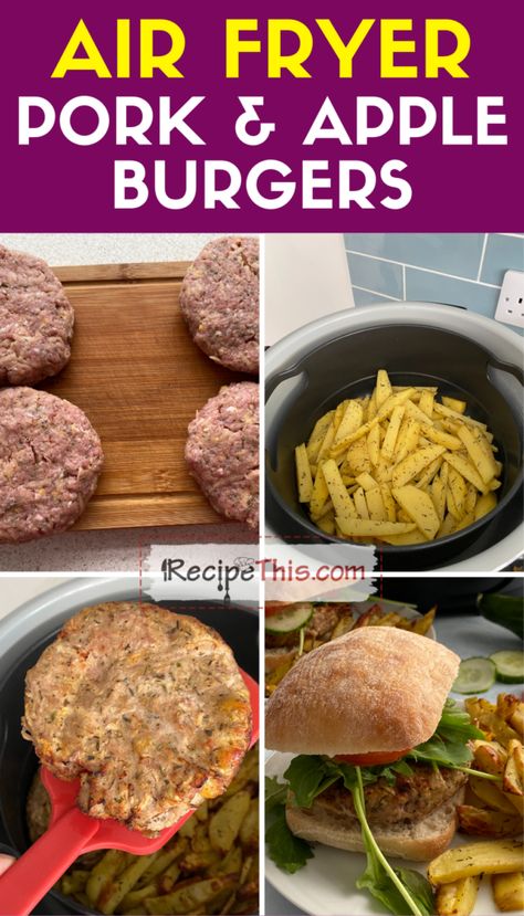 Air Fryer Pork & Apple Burgers Pork And Apple Burgers, Pork Burgers Recipes, Pork Apple, Homemade Burger Recipe, Recipes Using Pork, Just Ingredients, Air Fryer Pork, Ground Pork Recipes, Burger Seasoning