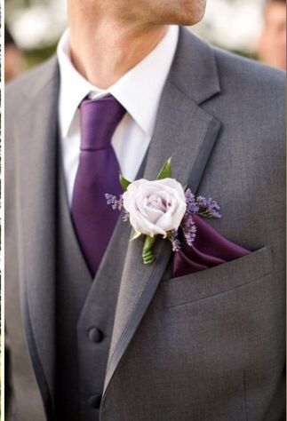 Grooms attire in plum and charcoal grey Grey Fall Wedding, Groomsmen Attire Grey, Gray Wedding Colors, Fall Wedding Color Schemes, Plum Wedding, Purple Wedding Theme, Groom Wedding Attire, Wedding Color Inspiration, Wedding Groomsmen