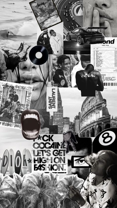 black and white moodboard | black moodboard | 2024 moodboard | moodboard | asap rocky | stussy | cool Asap Rocky Background, Asap Rocky Collage, Asap Rocky Aesthetic Wallpaper, Asap Wallpaper, Asap Rocky Wallpapers, Black And White Moodboard, Asap Rocky Aesthetic, Black And White Photo Collage, Collage Black And White