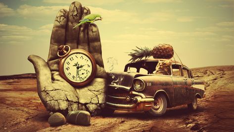 Download wallpaper 1920x1080 creative, hand, surrealism, car, clock, pineapple, cat full hd, hdtv, fhd, 1080p hd background Computer Desktop Backgrounds, Car Clock, Desktop Background Images, R Wallpaper, Whatsapp Wallpaper, Gadgets Technology Awesome, Backgrounds Desktop, New Wallpaper, Dali