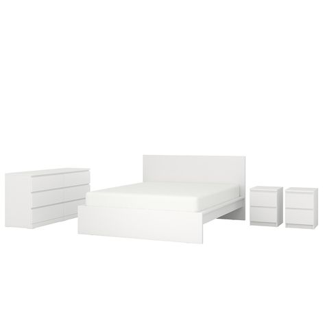 MALM Bedroom furniture, set of 4, white, 140x200 cm - IKEA Malm Bedroom, Painted Bed Frames, Ikea Room, Malm Bed Frame, Rum Inspo, Room Wishlist, Malm Bed, Bedroom Furniture Set, Ikea Bed