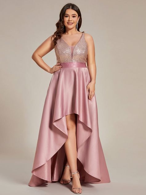 High Low Sleeveless Plus Size Dresses With Sequin for Evening classy bridesmaids dresses, sondra celli dresses, umgee dresses #dresses2021 #dressesperth #dresseslover Classy Bridesmaid Dresses, Plus Size Evening Dress, High Low Party Dresses, Dresses Materials, High Low Prom Dress, High Low Prom Dresses, Asymmetric Skirt, A Line Evening Dress, Plus Size Prom