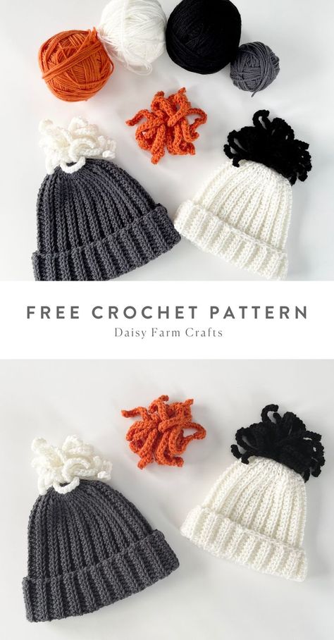 Free Pattern on www.daisyfarmcrafts.com Crochet Baby Cap, Beanie Hat Pattern, Crochet Baby Beanie, Easy Crochet Hat, Hat Patterns Free, Crocheted Hats, Beginners Crochet, Crochet Hat Free, Crochet Knit Hat