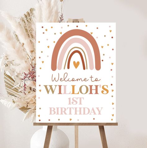 BOHO RAINBOW WELCOME Sign Instant Download Boho Rainbow Sign - Etsy Earthy Rainbow, 1st Birthday Signs, Rainbow Baby Shower Invitations, Rainbow Sign, Rainbow Birthday Invitations, Rainbow Theme Party, Muted Rainbow, Hippie Baby, Birthday Welcome Sign