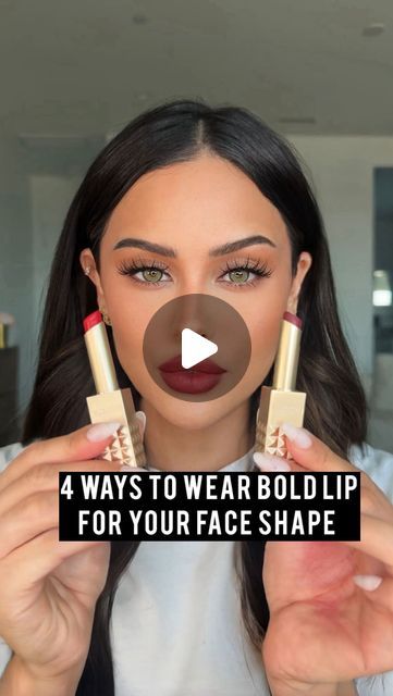 Christen Dominique on Instagram: "4 bold ways to wear a bold lip 💋for your face shape using the @valentino.beauty New Spike Buttery Matte Lip Colour Which one is yours? Available @sephora 

#valentinobeautypartner #valentinobeauty #lipstick #boldlips #makeup #makeuptutorial #makeuphacks #spikeupyourlife" Trending Lipstick Shades 2024, Soft Red Lip Makeup Look, Burgundy Lips Makeup, Bold Lipstick Makeup, Christen Dominique, Bold Lip Makeup, Valentino Beauty, Red Lips Makeup Look, Burgundy Lips