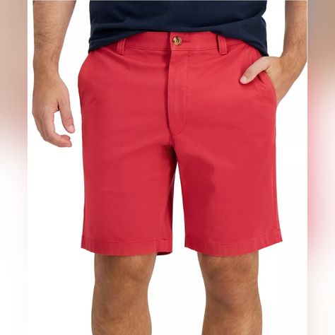 Club Room Mens Classic Fit Stretch Chino Shorts Maximize Your Warm-Weather Style And Comfort With The Classic Tailoring And Unrestrictive 4-Way Stretch Performance Of These Shorts From Club Room. Zip Fly With Button Closure Comfort Waistband Two Side Slant Pocket; Two Button-Through Back Welt Pockets Flat Front; 4-Way Stretch Fabric Inseam : 9" Leg Opening : 25" Size : 42 Color : Fire / Red #Lot9 Classic Tailoring, Casual Chinos, Club Room, Mens Linen, Mens Chinos, Blue Flats, Stretch Chinos, 4 Way Stretch Fabric, Khaki Shorts