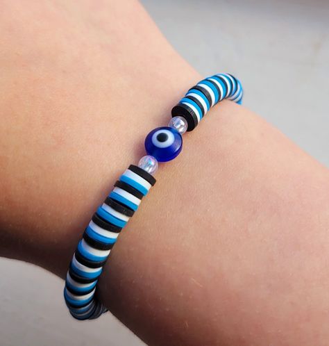 Evil eye clay bead bracelet for protection. Evil Eye Clay Bead Bracelet, Evil Eye Clay, Eye Clay, Clay Bead Bracelet, Devil Eye, Clay Bead, Bracelet Ideas, Eye Bracelet, Evil Eye Bracelet