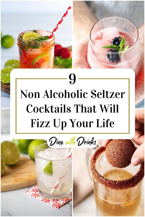 Collage of 4 non alcoholic seltzer cocktails. Club Soda Drinks, Seltzer Cocktails, Soda Stream Recipes, Healthy Cocktail Recipes, Night In With Friends, Best Non Alcoholic Drinks, Alcohol Free Cocktails, Easy Mocktail Recipes, Homemade Soda