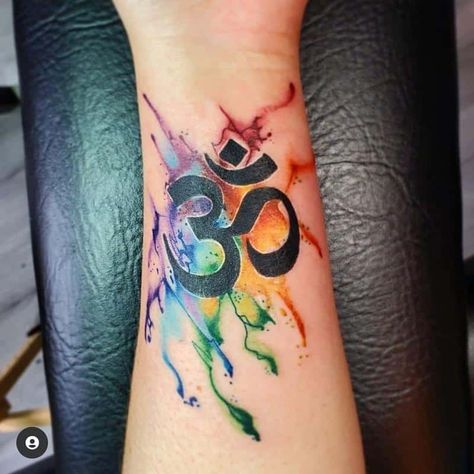 Bhakti Tattoo, Om Tattoo Color, Visionary Tattoo, Kentucky Tattoo, Chakra Tattoos, Splash Tattoo, Sacred Geometric Tattoo, Splatter Tattoo, Tattoo Yoga