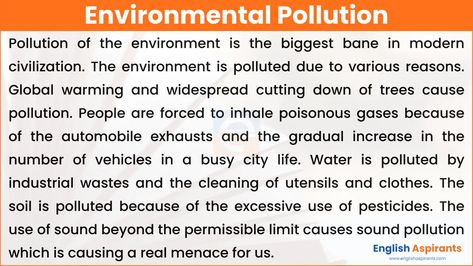 Environmental Pollution Paragraph | 100, 150, 200, 250 Words Pollution Essay In English, Self Introduction Speech, Environment Pollution, English Essay, Industrial Waste, Environmental Pollution, Environment Day, Busy City, City Life