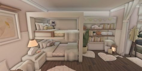 Twin Room Bloxburg Ideas, Realistic Twin Bedroom Bloxburg, Bloxburg Sleepover Room Ideas, Twin Bloxburg Bedroom, Bunk Bed Bloxburg, Bloxburg Bunk Bed Ideas, Twin Room Bloxburg, Twin Bedroom Ideas Bloxburg, Bloxburg Big Bedroom Ideas