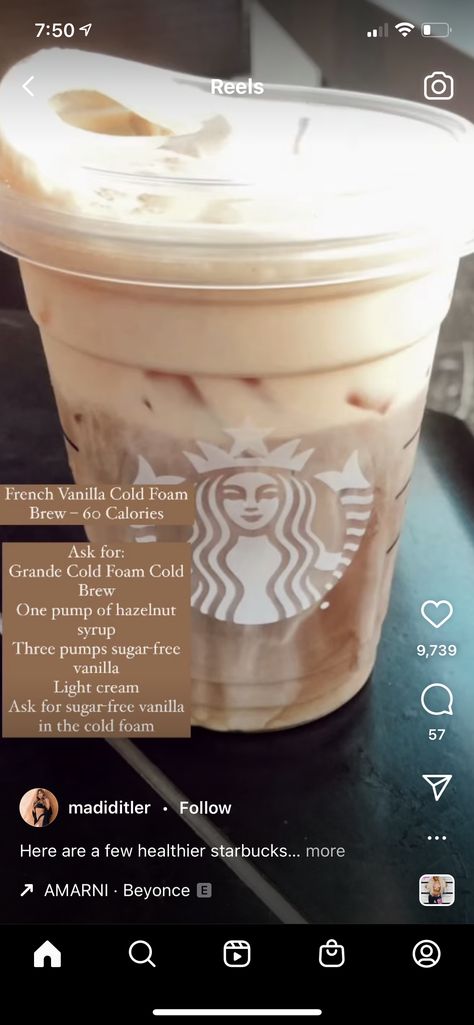 Low Cal Starbucks Drinks, Sugar Free Starbucks Drinks, Vanilla Cold Foam, Low Calorie Starbucks Drinks, Healthy Coffee Drinks, Low Carb Starbucks Drinks, Starbucks Hacks, Nespresso Recipes, Cold Starbucks Drinks