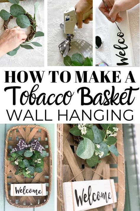 Wreath With Sign, Basket Decor Ideas, Stylish Farmhouse, Make Step By Step, Rustic Outdoor Decor, Doors Diy, Basket Wall Hanging, Basket Wreath, Basket Crafts