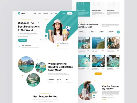 Traver - Travel Landing Page by Andri. for Picko Lab on Dribbble Travel Landing Page, Travel Agency Website, Travel Website Design, Website Design Inspiration Layout, Uiux Design, Create A Website, Website Design Layout, Never Stop Learning, Travel Website