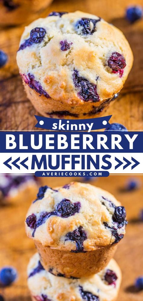 Skinny Blueberry Muffins, back to school recipes, breakfast muffins Low Calorie Blueberry Muffins, Low Calorie Muffins, Low Cal Breakfast, Healthy Blueberry Muffins, Low Calorie Breakfast, Baking Powder Uses, Healthy Blueberry, Low Calorie Desserts, Blueberry Recipes