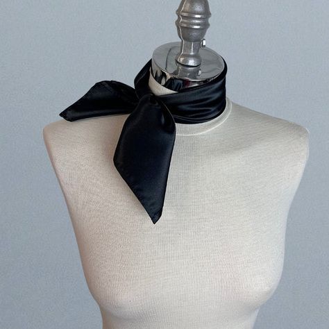 Simple and elegant neck scarf. Made of soft satin.  Color: black (other colors are available) Size: 50 x 50 cm We have matching bags and other accessories in our Etsy Shop! We accept credit cards! 1950s Scarf, Satin Neck Scarf, Black Neck Scarf, Neck Tie Women, Neck Scarf Women, Scarf Neck Tie, Black Silk Scarf, Chanel Scarf, Neck Scarf Tying