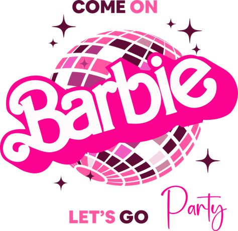 come on barbie let's go party with barbie logo and party ball -- Choose from our vast selection of Crewneck and V-Neck T-Shirts to match with your favorite design to make the perfect custom graphic T-Shirt. Pick your favorite: Classic, Relaxed Fit, V-Neck, Tri-Blend, Dolman Extra Soft Tri-Blend, Slouchy V-Neck, Slouchy, Premium, Heavyweight, Curvy, Ringer, and Curvy V-Neck. Customize your color! For men and women. Barbie Graphics Design, Come On Barbie Lets Go Party Logo, Come On Barbie Lets Go Party Shirt, Barbie Tshirt Design, Barbie Design Graphic, Barbie Shirt Design, Barbie Dance Party, Barbie Yearbook, Barbie Shirt Ideas