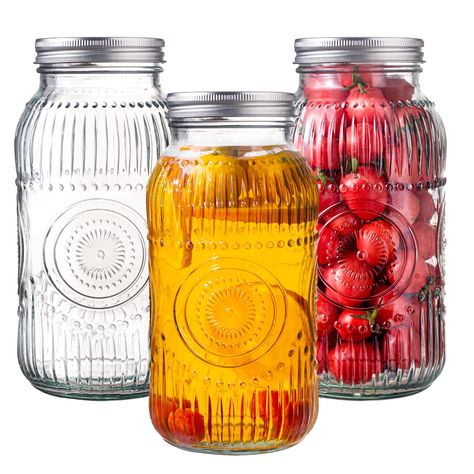 PRICES MAY VARY. Glass Appropriate capacity: This glass jar has a capacity of 64oz, which is just suitable for storing various small items, such as candies, spices, scented tea, candied fruit, etc., and very convenient and practical. Safe material: Amzcku glass jars are made of high-quality glass material, which is solid, durable, and free of harmful substances. This ensures safe use. Tight sealing: The lid of this glass jar is designed reasonably, using special materials to achieve a tight seal Canning Jar Centerpieces, Vintage Mason Jars, Jar Centerpieces, Red Color Schemes, Candied Fruit, Clear Jars, Canning Jar, Crafts Decor, Glass Jars With Lids