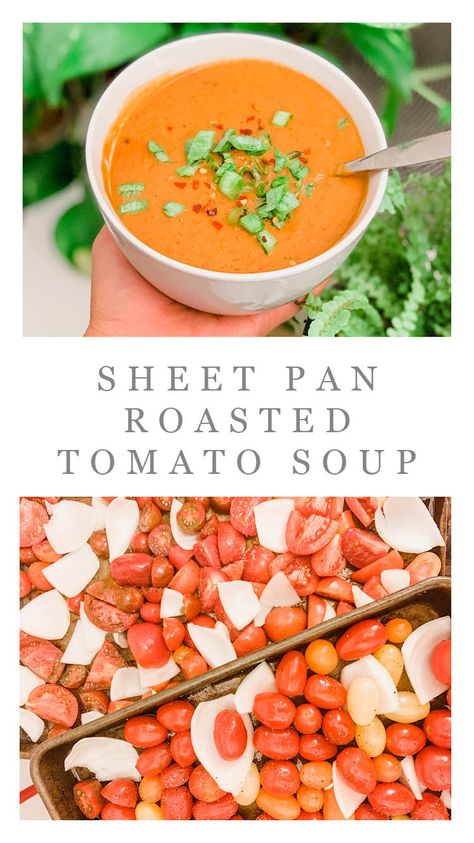 Tomato Soup With Grape Tomatoes, Cherry Tomatoes Soup, Grape Tomato Soup, Crockpot Cherry Tomato Soup, Cherry Tomato Soup Roasted, Grape Tomato Soup Recipes, Sheet Pan Tomato Soup, Cherry Tomato Soup Recipes, Roasted Cherry Tomato Soup