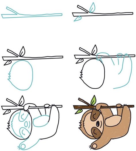 How to draw a sloth - Charcoals Draw A Sloth Step By Step, Sloth Doodle Easy, How To Draw A Sloth Easy, Sloth Drawing Simple, How To Draw A Sloth, Easy Sloth Drawing, Sloth Painting Easy, How To Draw Animals Easy, Simple Drawings Step By Step