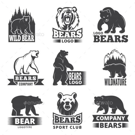 Sport labels with illustrations of animals. Pictures of bears for logo design. Vector bear wild, grizzly animal silhouette badge or logo Pictures Of Bears, Photo Ours, Bear Logo Design, Logo Animal, Bear Vector, Animals Pictures, Bear Pictures, Bear Logo, Animal Silhouette