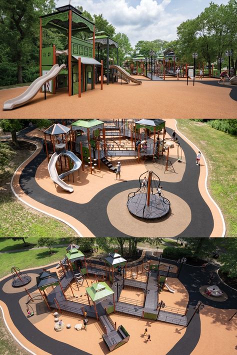 Unique Playground Design, Community Park Design Ideas, Recreational Park Design, Inclusive Playground Design, Play Ground For Kids Backyard Ideas, Outdoor Kids Area, Small Park Design, Kids Play Area Outdoor, Playground Layout