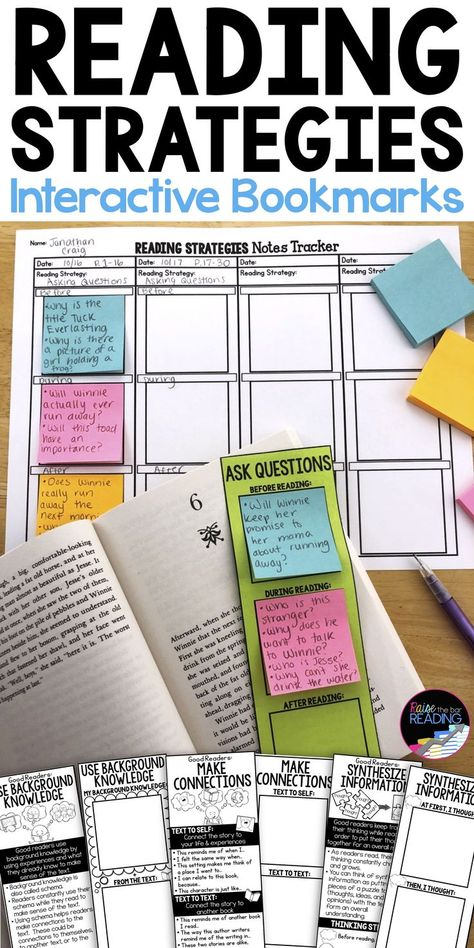 Love these!  Reading strategies bookmarks have a reading comprehension strategy poster on one side and then space for students to independently interact with the reading strategy on the back. Strategies include visualizing, using context clues, close reading, synthesizing information, making connections, making predictions, making inferences, asking questions, and drawing conclusions. Reading Strategy Posters | Reading Comprehension Strategies Activities | Reading Bookmarks | Guided Reading 6th Grade Reading Classroom Set Up, Reading Comprehension Strategies Posters, Comprehension Bookmarks, Reading Strategy Bookmarks, Comprehension Strategy Posters, Reading Strategy, Making Predictions, Reading Bookmarks, Present Continuous