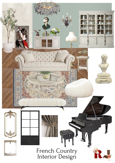 French Country Interior Design Style French Country Mood Board, Country Mood Board, Interior Design French Country, French Country Interior Design, Interior Design French, Beanbag Sofa, Country Living Room Design, French Country Interior, Country Interior Design