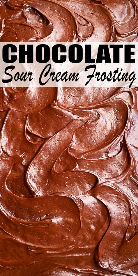 Quick and easy CHOCOLATE SOUR CREAM FROSTING recipe, homemade with simple ingredients and lots of cocoa powder. Sweet and tangy and great for piping swirls on cupcakes and spreading on top of desserts and cake decorating. From CakeWhiz. Chocolate Chip Sour Cream Cake, Sour Cream Frosting Recipe, Chocolate Cream Cheese Frosting Easy, Chocolate Frosting For Cake, Quick Chocolate Frosting, Butter Cream Frosting Recipe, Chocolate Butter Cream Frosting, Chocolate Sour Cream Frosting, Chocolate Frosting Easy