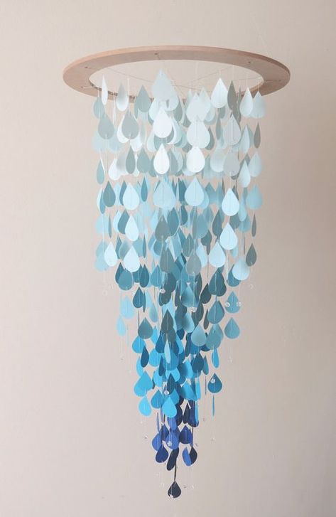 Rain Drop Mobile Mobile Home Decor, Handmade Mobile, Mobile Hanging, Paper Mobile, Diy Room Decor For Teens, Paper Flower Decor, Mobile Baby, Baby Room Design, Blue Rain